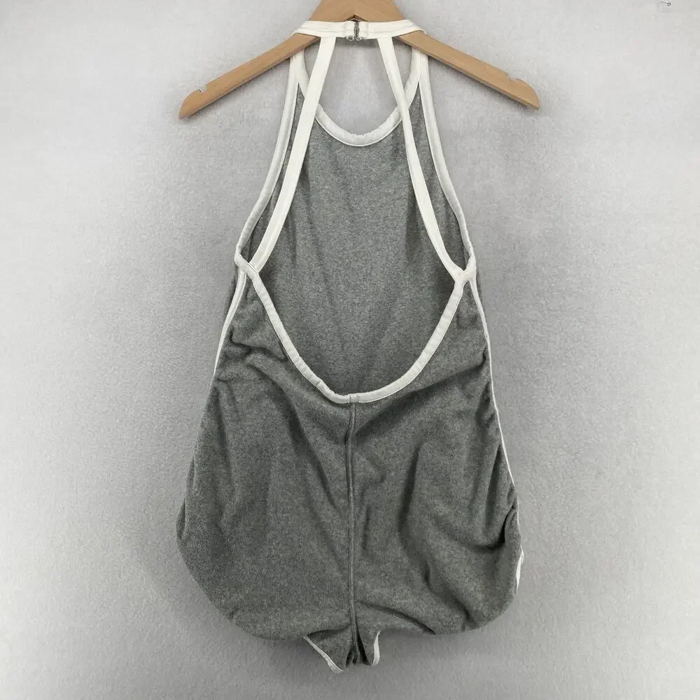 FREE PEOPLE Romper S FP Movement Ringleader Terry Runsie Halter Backless Gray - Picture 4 of 16